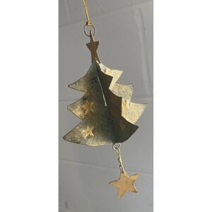 Vintage Metal Christmas Tree Ornament Dangling Star Rustic Bronze Gold 6 Inches